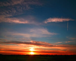 Blue sky & red sunset