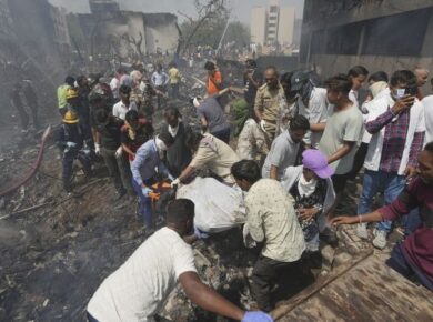 Memorial for victims of the Ahmedabad plane crash aftermath at BJ Medical College hostel complex