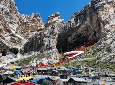 Devotees queue for Amarnath Yatra 2025 registration at Saraswati Dham, Jammu