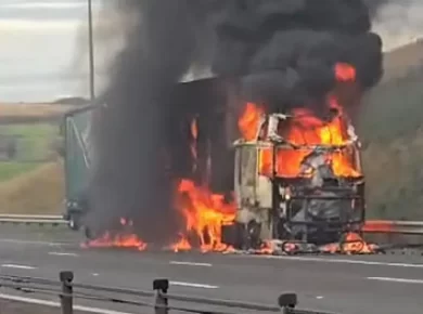 M62 LIVE: Motorway Closed After Lorry Bursts into Flames Between J22 and J24