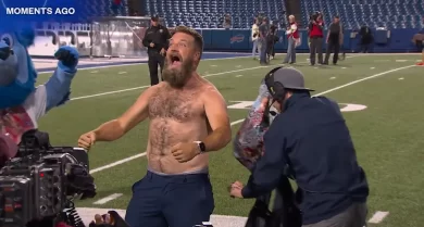 Ryan Fitzpatrick Embraces Shirtless Tradition After Bills Win, with Help from Josh Allen