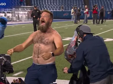 Ryan Fitzpatrick Embraces Shirtless Tradition After Bills Win, with Help from Josh Allen