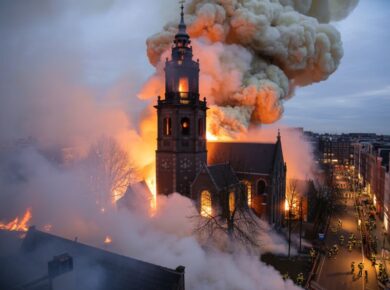 Historic Amsterdam Church Fire: Vondelkerk Blaze, Fireworks Cause, New Year’s Eve Evacuation, Amsterdam Church Fire News