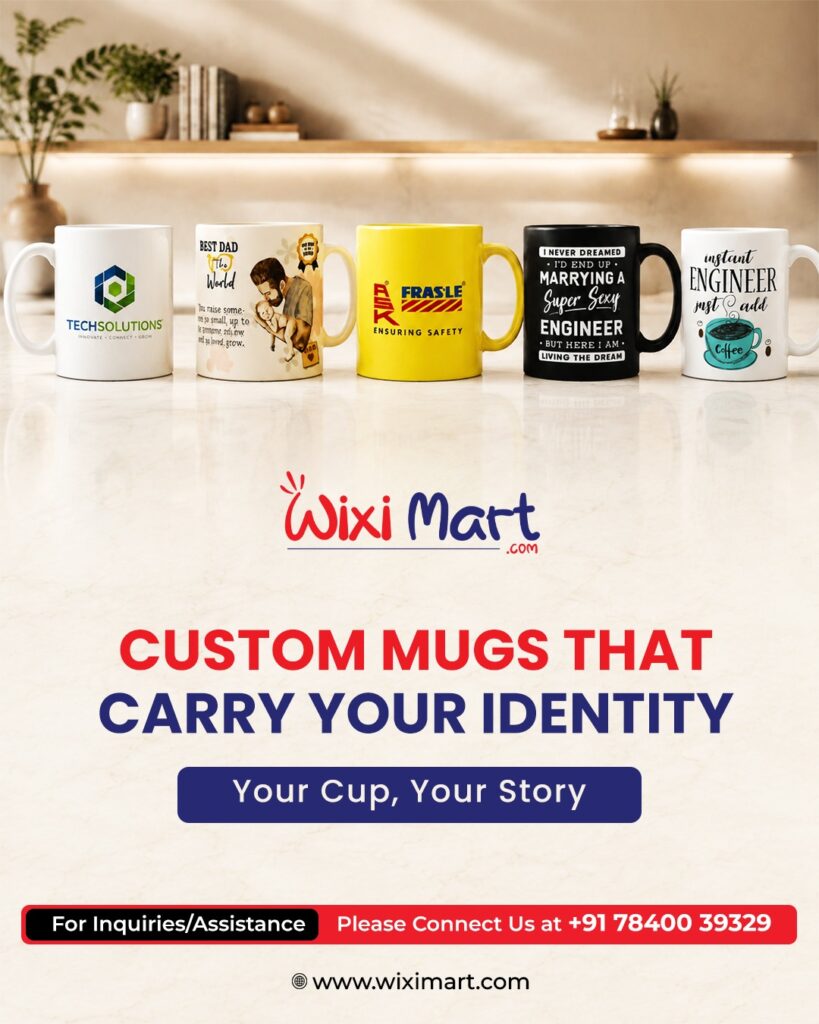 Custom printed mugs and personalised coffee mugs with logos and unique designs by WixiMart